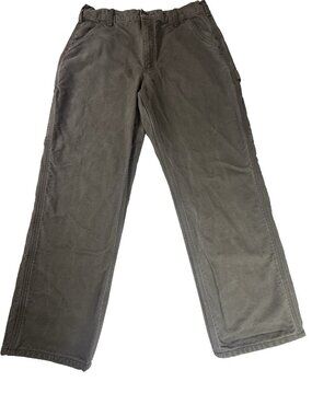 Carhartt Loose Fit Work Pants Mens 34x30 Flannel Lined Olive Green Canvas